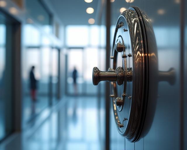 A secure modern vault door representing government-backed financial protection